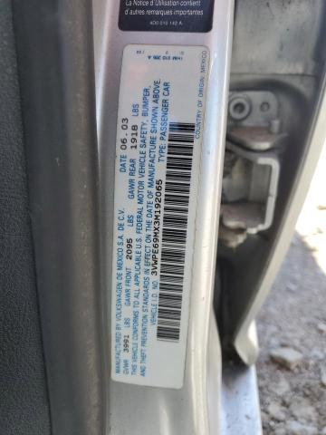 3VWPE69MX3M192065 - 2003 VOLKSWAGEN JETTA WOLFSBURG 银色 照片 12