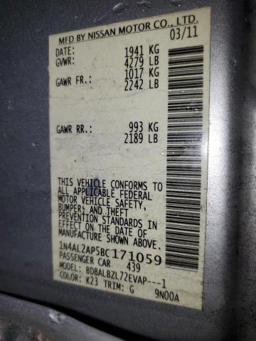 1N4AL2AP5BC171059 - 2011 NISSAN ALTIMA BASE ვერცხლისფერი ფოტო 12