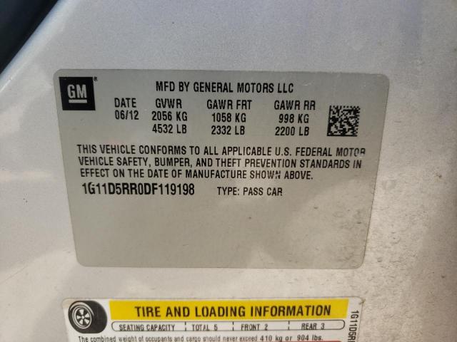 1G11D5RR0DF119198 - 2013 CHEVROLET MALIBU 1LT 银色 照片 12