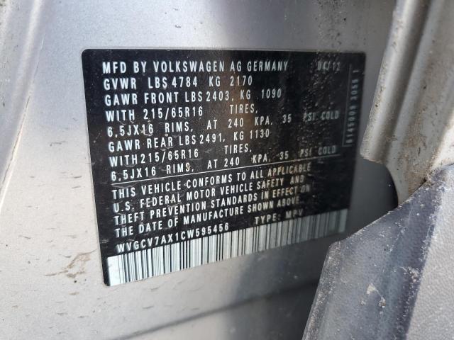 WVGCV7AX1CW595456 - 2012 VOLKSWAGEN TIGUAN S SILVER photo 13