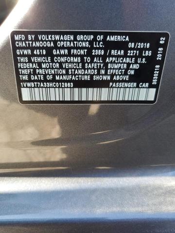 1VWBT7A33HC012863 - 2017 VOLKSWAGEN PASSAT SE GRAY photo 13