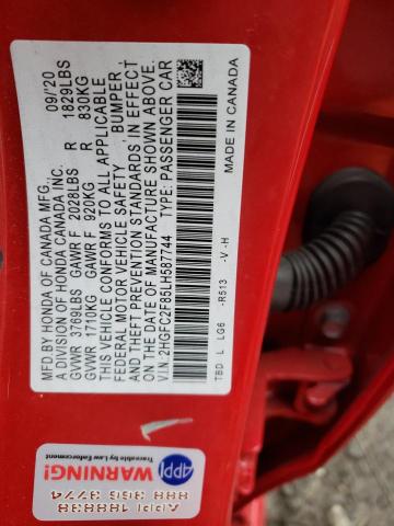 2HGFC2F85LH587744 - 2020 HONDA CIVIC SPORT 红色 照片 12