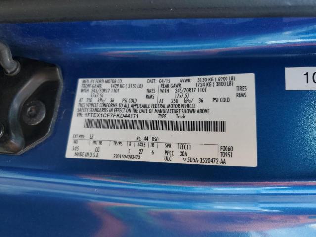 1FTEX1CF7FKD44171 - 2015 FORD F150 SUPER CAB BLUE photo 12