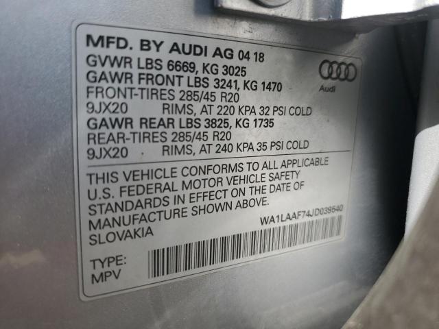 WA1LAAF74JD039540 - 2018 AUDI Q7 PREMIUM PLUS Srebrny zdjęcie 13