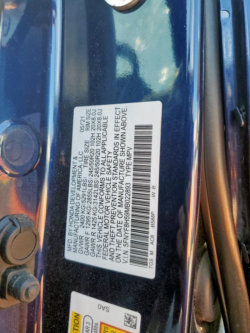 5FNYF8H59MB022893 - 2021 HONDA PASSPORT EXL Mavi foto 12