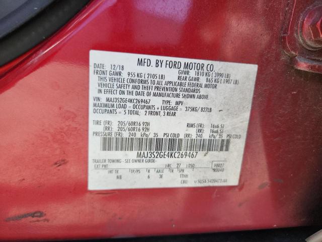 MAJ3S2GE4KC269467 - 2019 FORD ECOSPORT SE 勃艮第红 照片 12