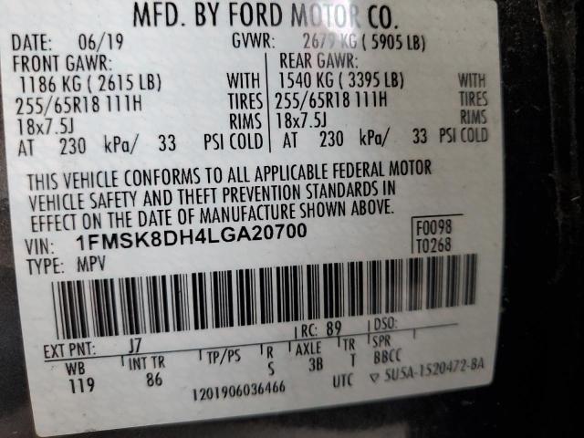 1FMSK8DH4LGA20700 - 2020 FORD EXPLORER XLT ნაცრისფერი ფოტო 13