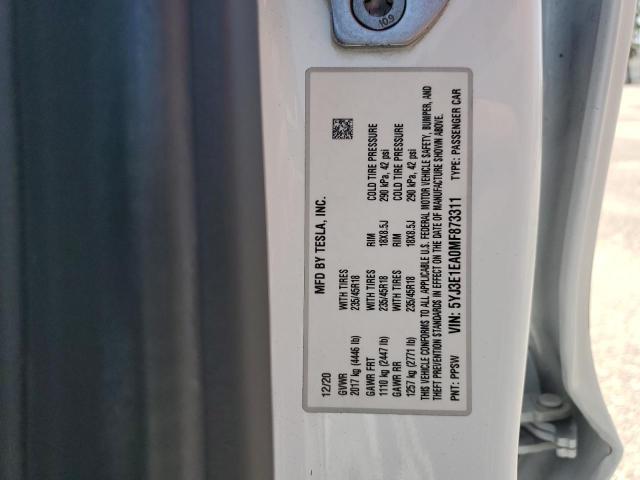 5YJ3E1EA0MF873311 - 2021 TESLA MODEL 3 أبيض صورة 12