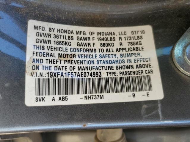 19XFA1F57AE074993 - 2010 HONDA CIVIC LX Grafit foto 12
