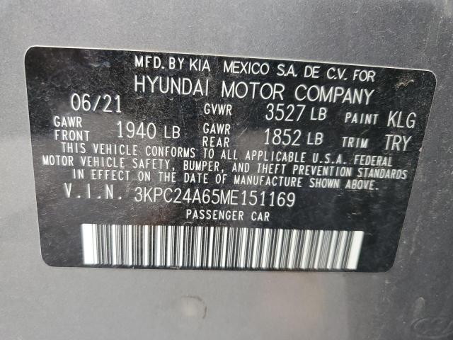 3KPC24A65ME151169 - 2021 HYUNDAI ACCENT SE GRAY photo 12