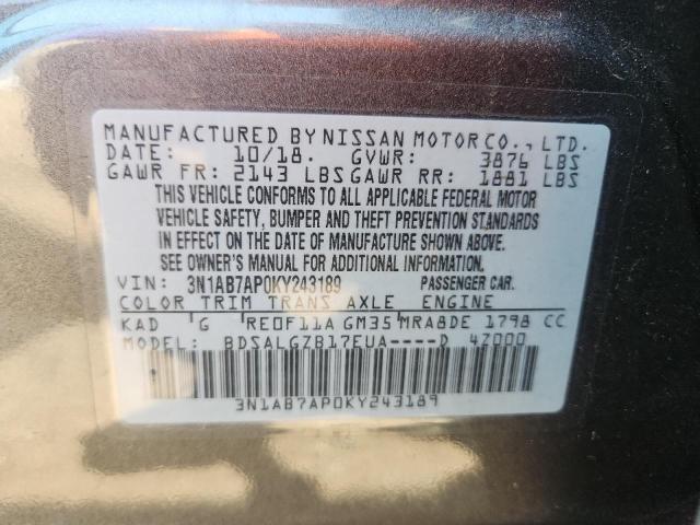 3N1AB7AP0KY243189 - 2019 NISSAN SENTRA S GRAY photo 12
