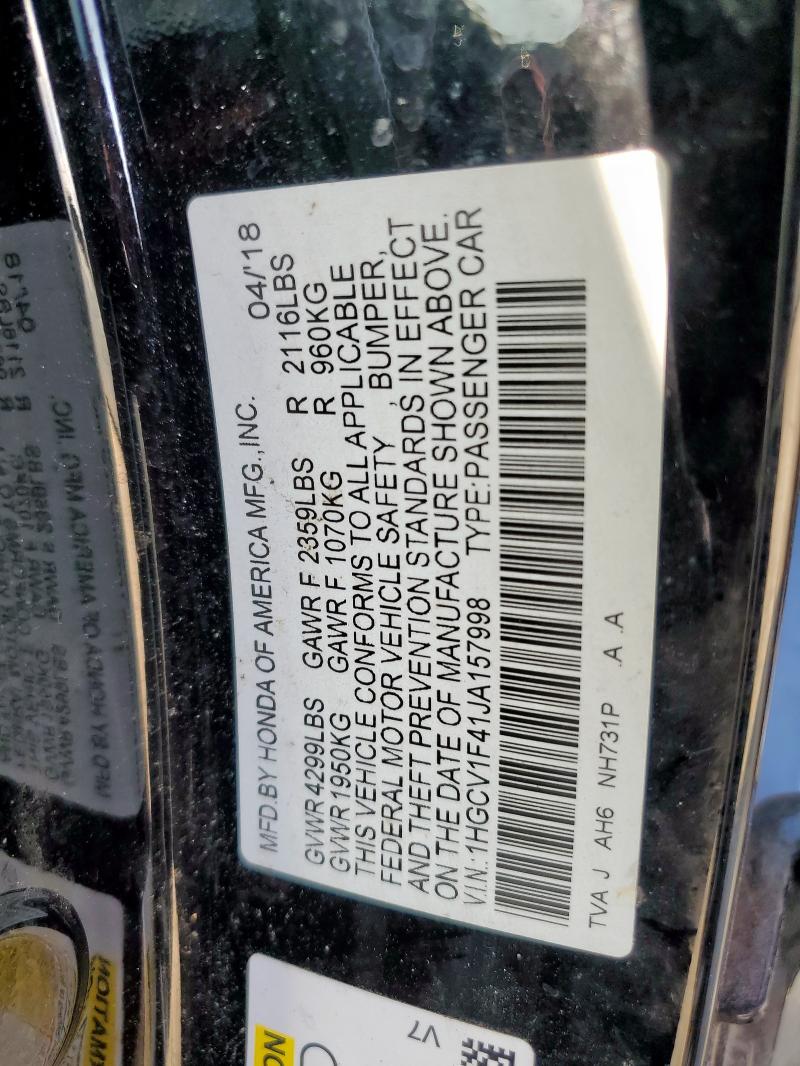 1HGCV1F41JA157998 - 2018 HONDA ACCORD EX BLACK photo 12