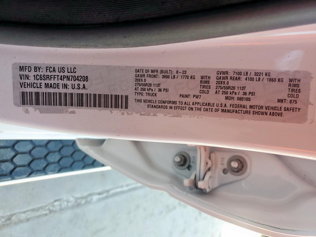 1C6SRFFT4PN704208 - 2023 RAM 1500 BIG HORN/LONE STAR WHITE photo 12