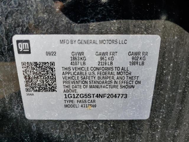 1G1ZG5ST4NF204773 - 2022 CHEVROLET MALIBU RS BLACK photo 12