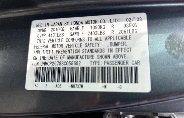 JHMCP26788C058682 - 2008 HONDA ACCORD EX GRAY photo 10