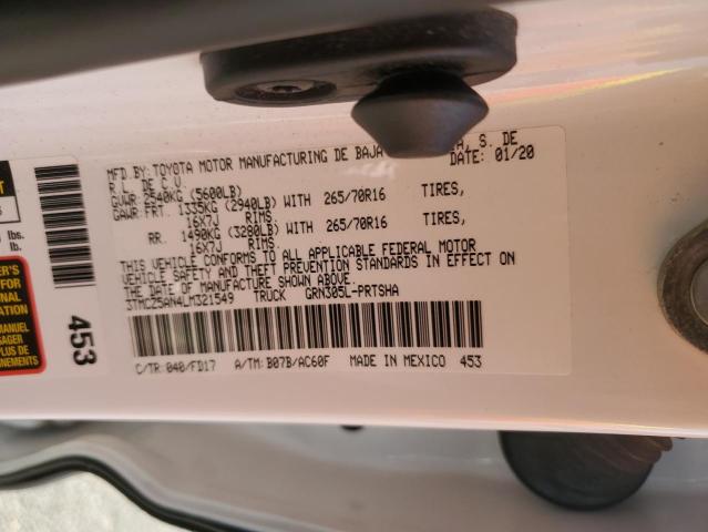 3TMCZ5AN4LM321549 - 2020 TOYOTA TACOMA DOUBLE CAB 白色 照片 13