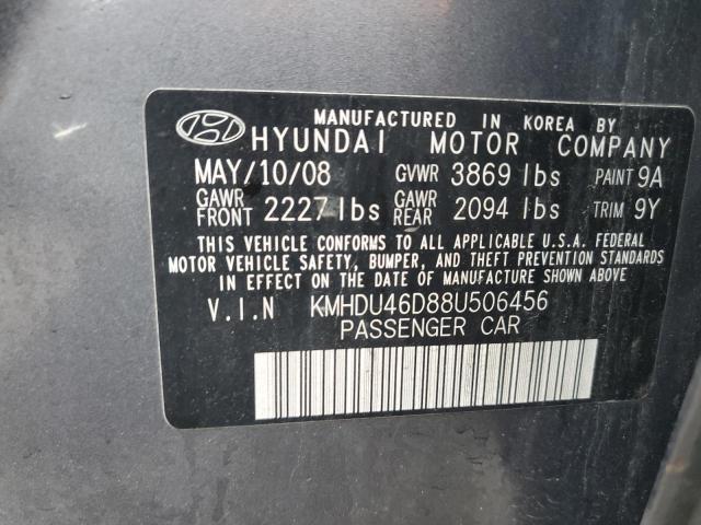 KMHDU46D88U506456 - 2008 HYUNDAI ELANTRA GLS GRAY photo 13