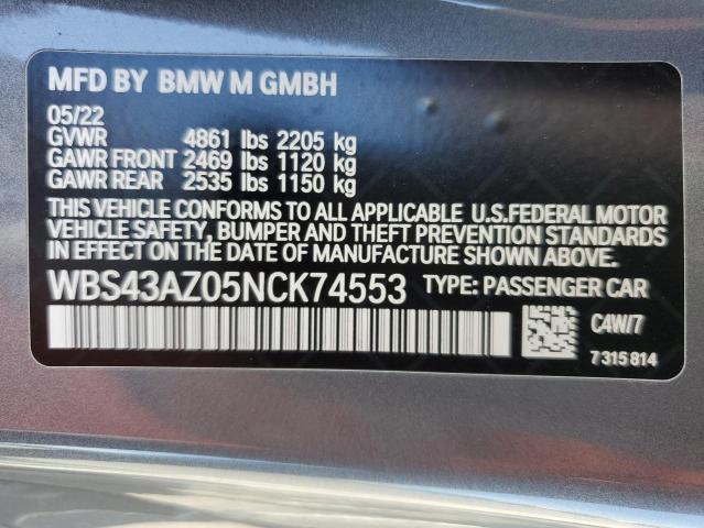 WBS43AZ05NCK74553 - 2022 BMW M4 COMPETITION SILVER photo 12