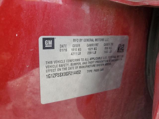 1G1ZF5SX0GF214452 - 2016 CHEVROLET MALIBU LT RED photo 12
