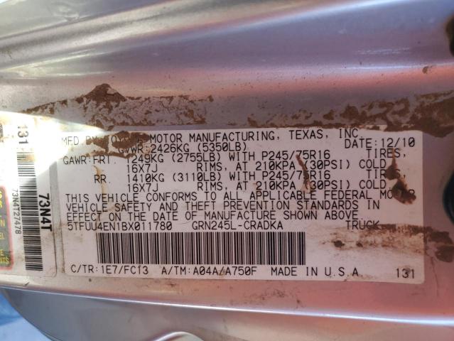 5TFUU4EN1BX011780 - 2011 TOYOTA TACOMA ACCESS CAB ვერცხლისფერი ფოტო 12