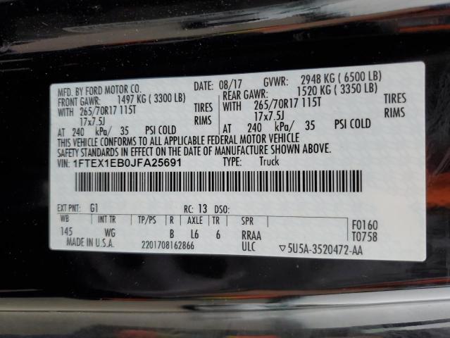 1FTEX1EB0JFA25691 - 2018 FORD F150 SUPER CAB BLACK photo 12