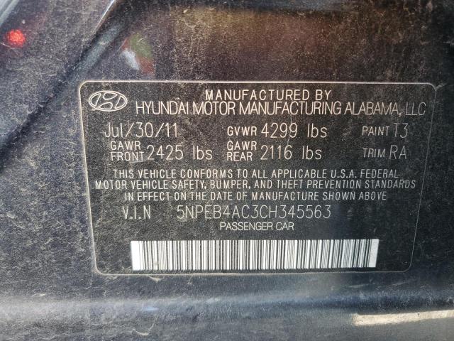 5NPEB4AC3CH345563 - 2012 HYUNDAI SONATA GLS BLUE photo 12