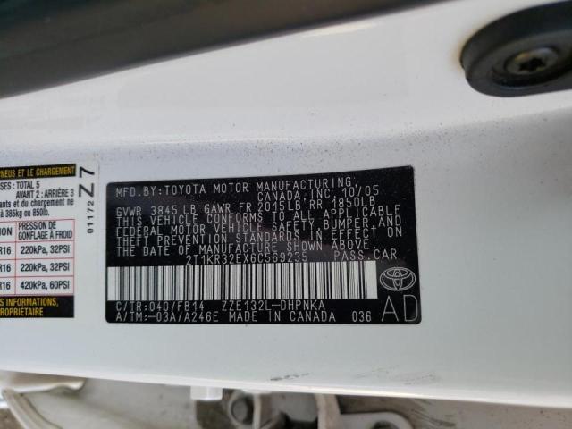 2T1KR32EX6C569235 - 2006 TOYOTA COROLLA MA XR WHITE photo 13