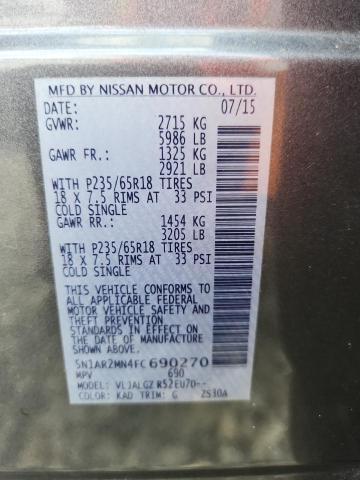 5N1AR2MN4FC690270 - 2015 NISSAN PATHFINDER S GRAY photo 13