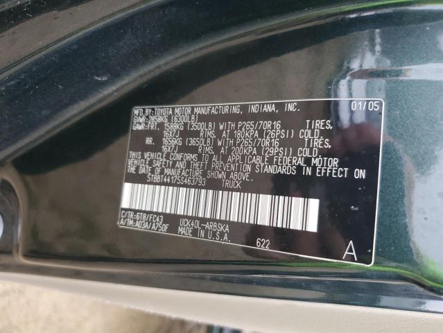 5TBBT44175S463793 - 2005 TOYOTA TUNDRA ACCESS CAB SR5 GREEN photo 12