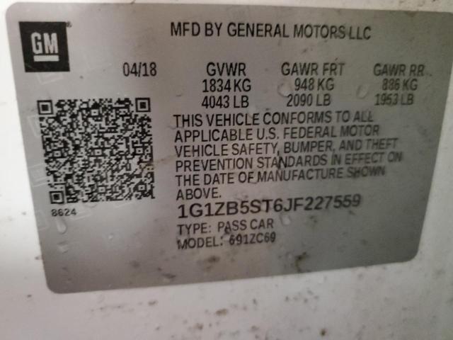 1G1ZB5ST6JF227559 - 2018 CHEVROLET MALIBU LS أبيض صورة 12