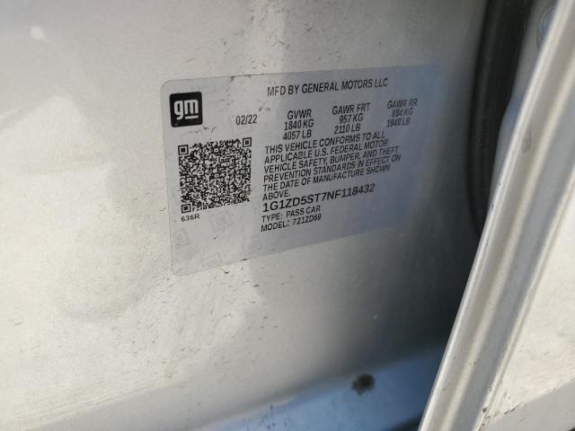 1G1ZD5ST7NF118432 - 2022 CHEVROLET MALIBU LT SILVER photo 12