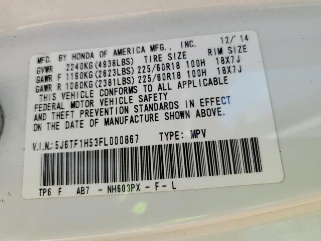 5J6TF1H53FL000867 - 2015 HONDA CROSSTOUR EXL თეთრი ფოტო 13