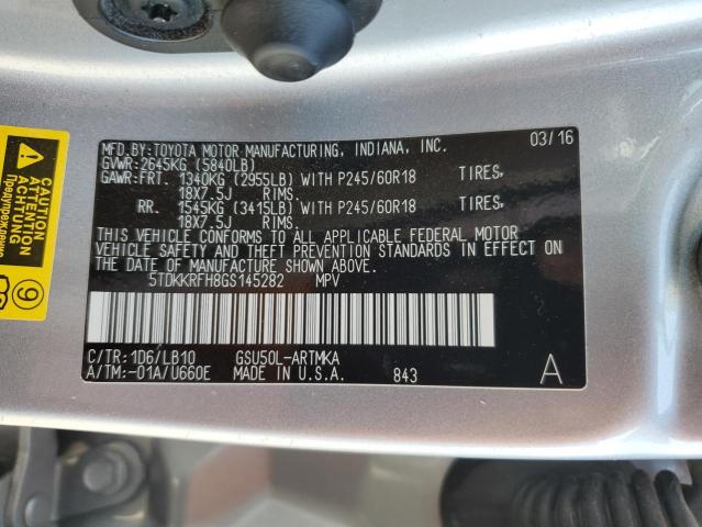 5TDKKRFH8GS145282 - 2016 TOYOTA HIGHLANDER XLE Արծաթագույն լուսանկար 13