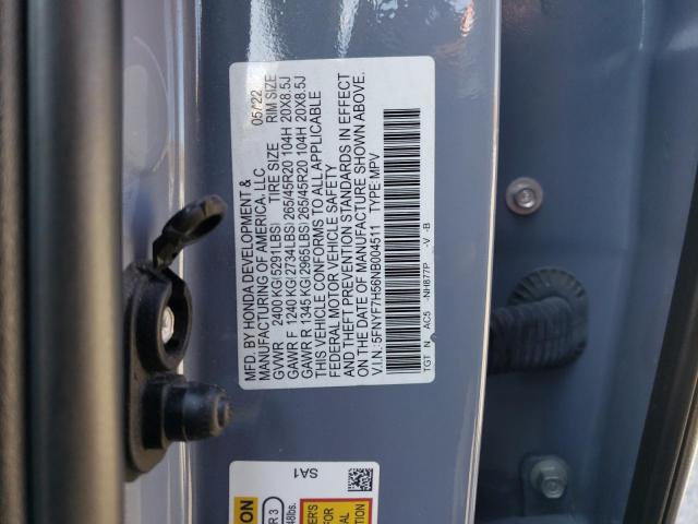 5FNYF7H56NB004511 - 2022 HONDA PASSPORT EXL رمادي صورة 13