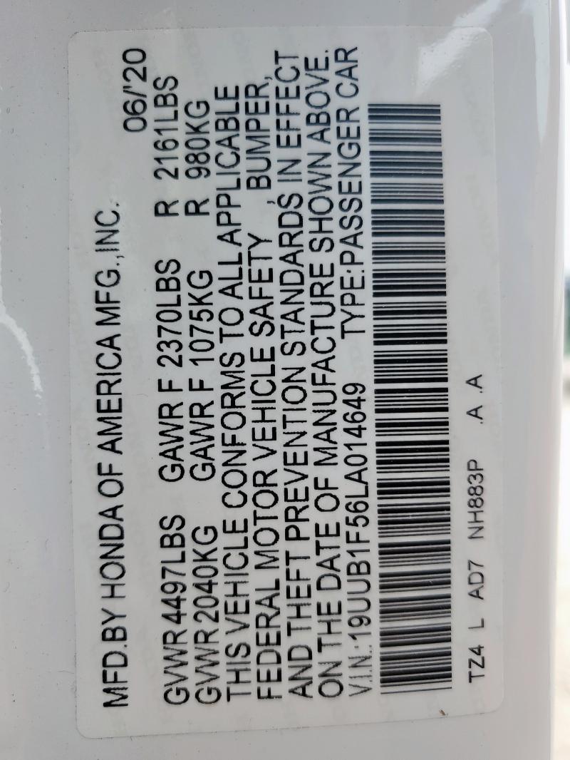 19UUB1F56LA014649 - 2020 ACURA TLX TECHNOLOGY WHITE photo 14