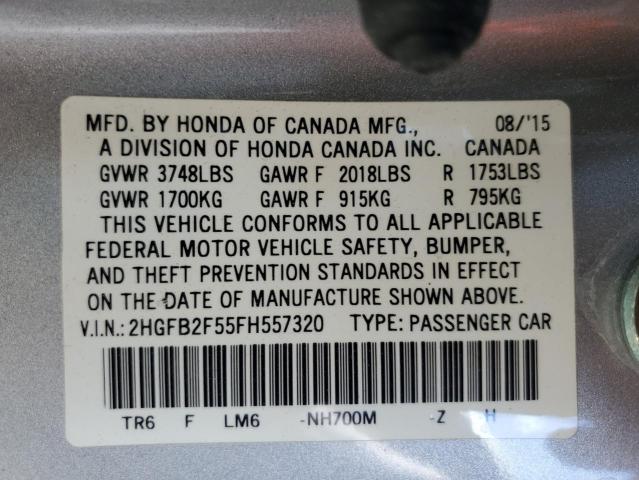 2HGFB2F55FH557320 - 2015 HONDA CIVIC LX SILVER photo 13