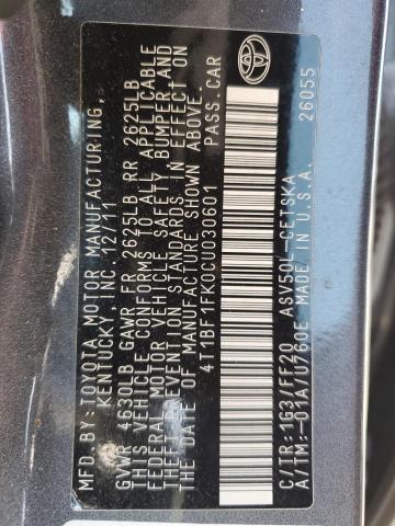 4T1BF1FK0CU030601 - 2012 TOYOTA CAMRY BASE GRAY photo 13