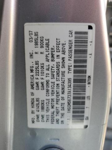 1HGCM56737A134395 - 2007 HONDA ACCORD EX SILVER photo 12
