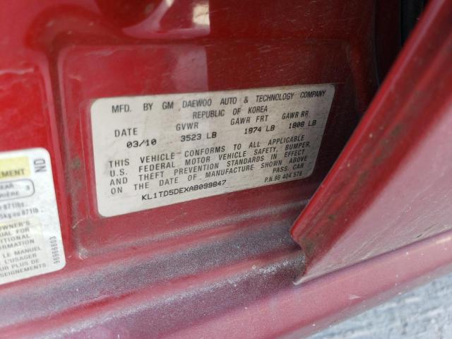 KL1TD5DEXAB099847 - 2010 CHEVROLET AVEO LS 勃艮第红 照片 12