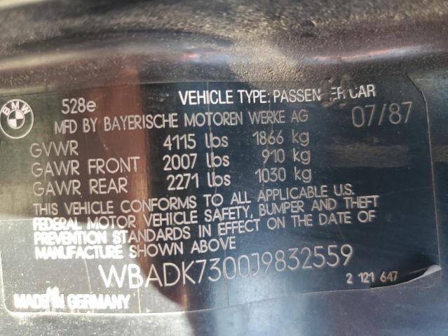WBADK7300J9832559 - 1988 BMW 528 E BLACK photo 12