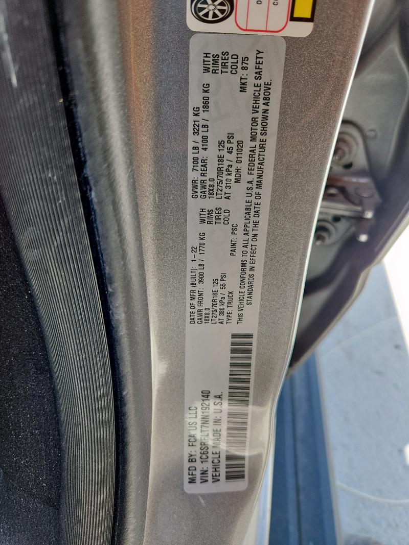 1C6SRFLT7NN192140 - 2022 RAM 1500 REBEL SILVER photo 12