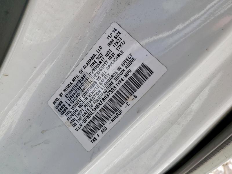 5FNRL5H6XFB037393 - 2015 HONDA ODYSSEY EXL WHITE photo 13