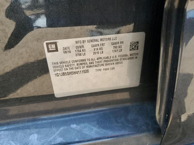 1G1JB5SH5H4111526 - 2017 CHEVROLET SONIC LS GRAY photo 12