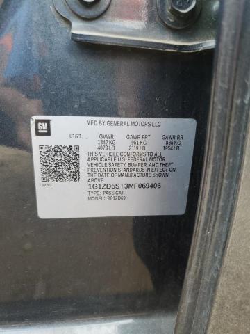 1G1ZD5ST3MF069406 - 2021 CHEVROLET MALIBU LT GRAY photo 12