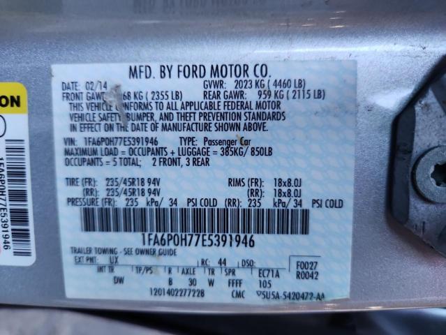 1FA6P0H77E5391946 - 2014 FORD FUSION SE SILVER photo 13