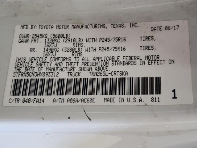 5TFRX5GN3HX093312 - 2017 TOYOTA TACOMA ACCESS CAB თეთრი ფოტო 12