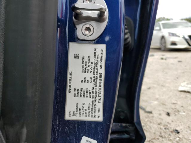 5YJ3E1EA0NF369200 - 2022 TESLA MODEL 3 BLUE photo 12