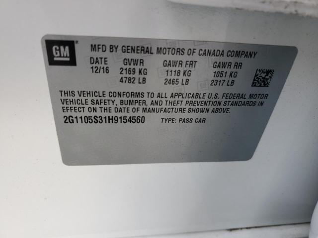 2G1105S31H9154560 - 2017 CHEVROLET IMPALA LT WHITE photo 12