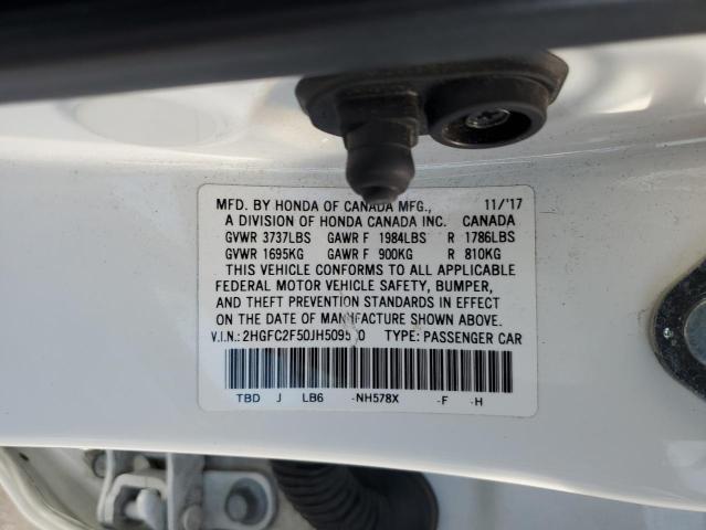 2HGFC2F50JH509570 - 2018 HONDA CIVIC LX WHITE photo 13