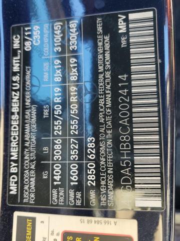 4JGDA5HB8CA002414 - 2012 MERCEDES-BENZ ML 350 4MATIC BLUE photo 13